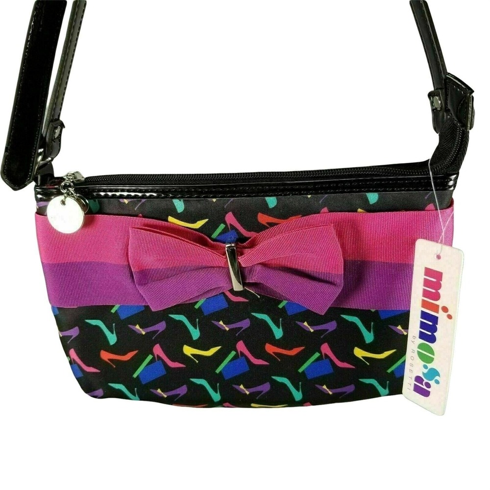 Rosetti Crossbody Pump It Up Shoes Handbag with Bow Purse Black Colorful NWT